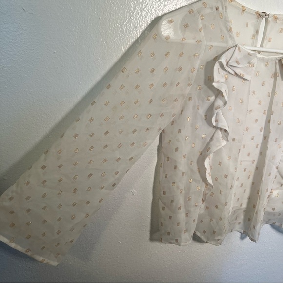 Copper Key Ruffle Blouse White Gold Metallic Squares - Picture 4 of 11